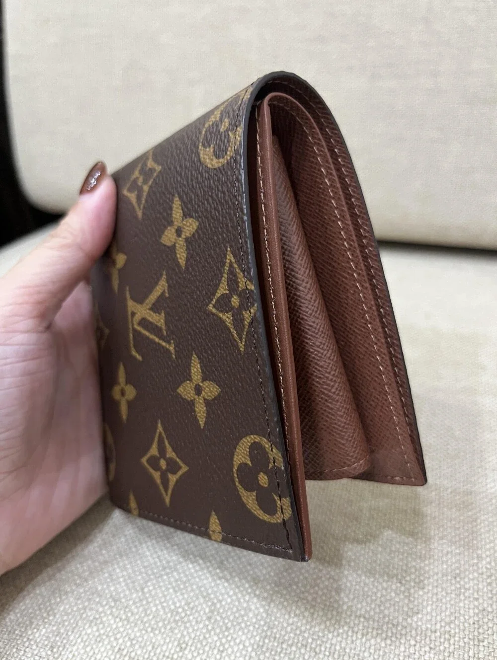 Louis Vuitton Tan/Brown Leather Money Clip Wallet